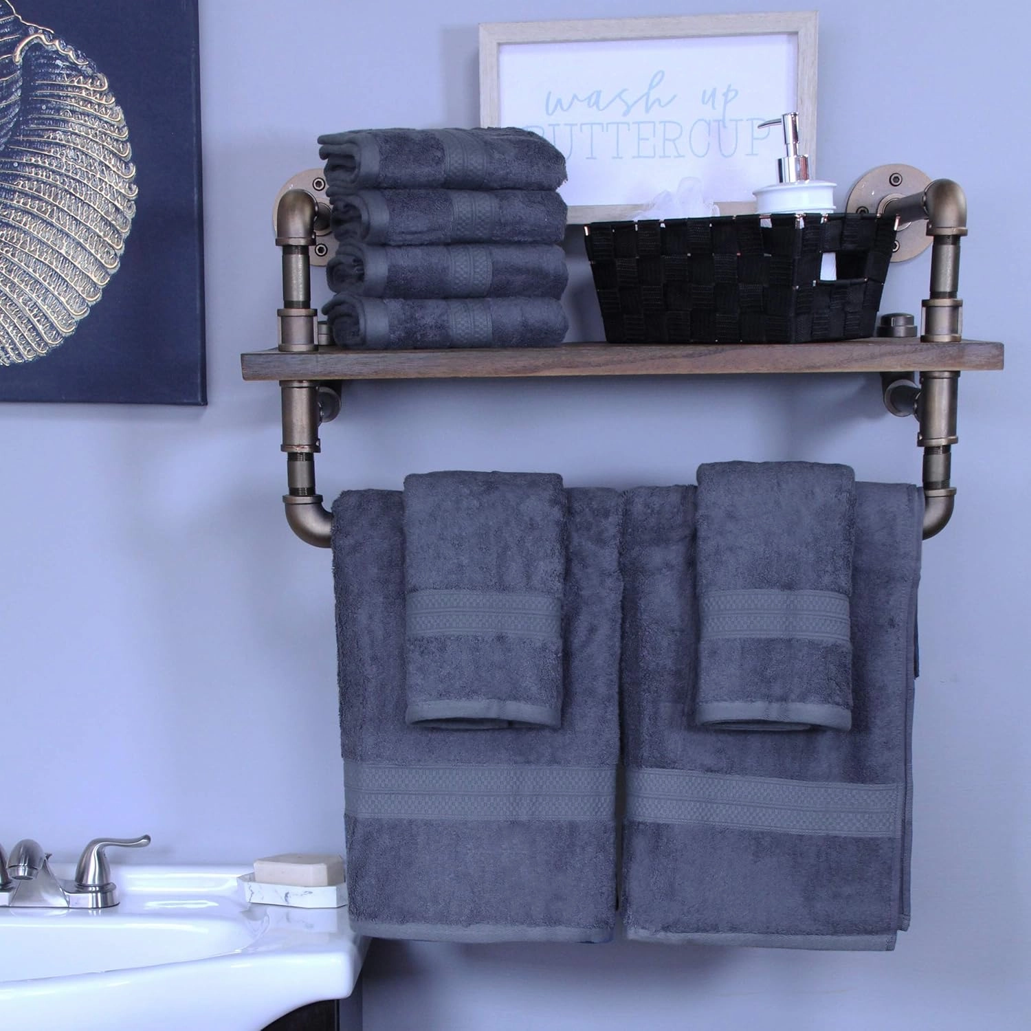 Superior Bath and Hand Towel Set, Rayon From Bamboo Cotton Blend, Ideal for Bathroom, Guest Bathroom, and Beach, Includes; 6 Pieces Hand Towels 16” x 30” and 2 Pieces Bath Towels 30” x 54”, Royal Blue