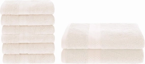 Superior Bath and Hand Towel Set, Rayon from Bamboo Cotton Blend, Ideal for Bathroom, Guest Bathroom, and Beach, Includes; 6 Pieces Hand Towels and 2 Pieces Bath Towels, Ivory
