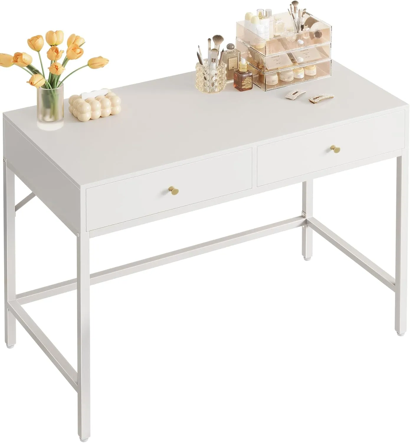 SUPERJARE Vanity Desk with Drawers, 31.5 inch Computer Desk, Modern Simple Home Office Desks, Makeup Dressing Table for Bedroom - White