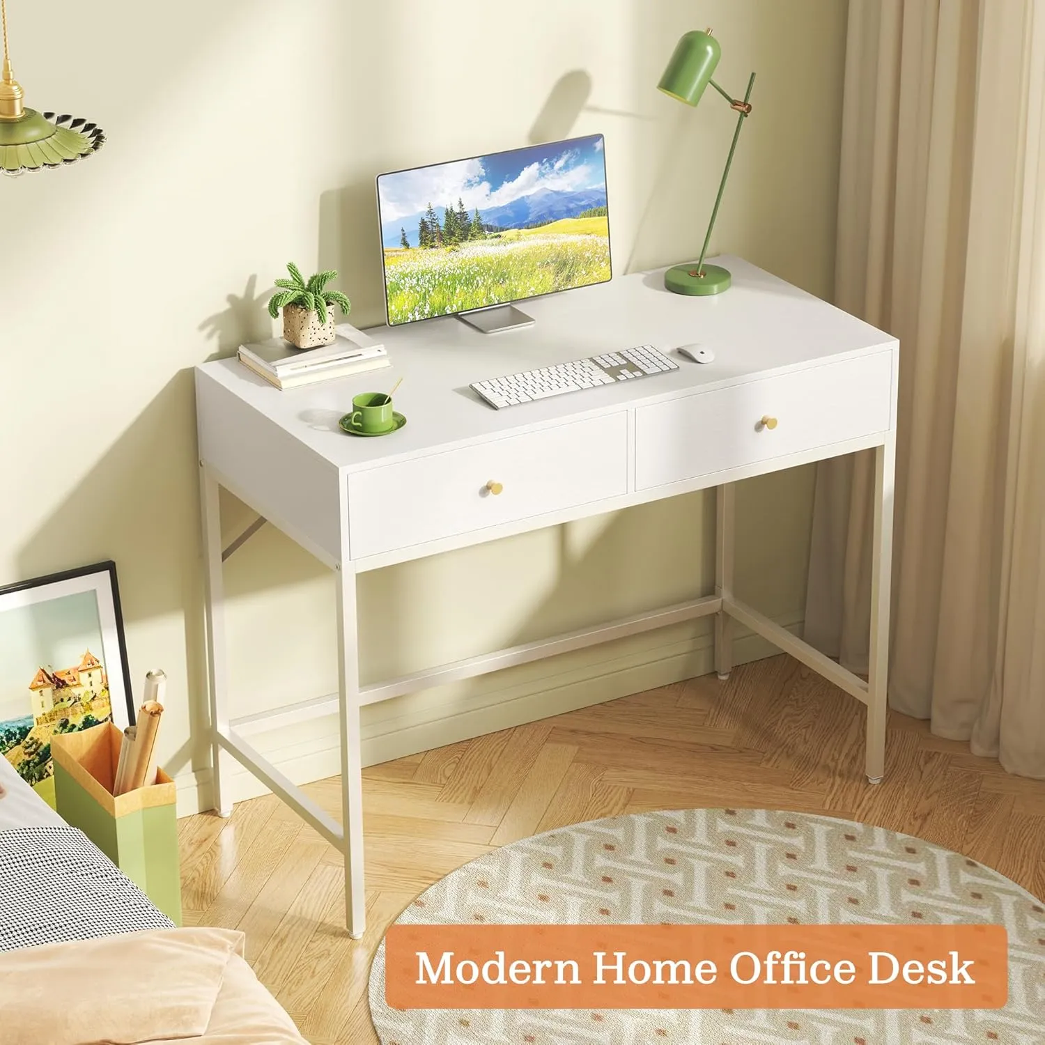 SUPERJARE Vanity Desk with Drawers, 31.5 inch Computer Desk, Modern Simple Home Office Desks, Makeup Dressing Table for Bedroom - White