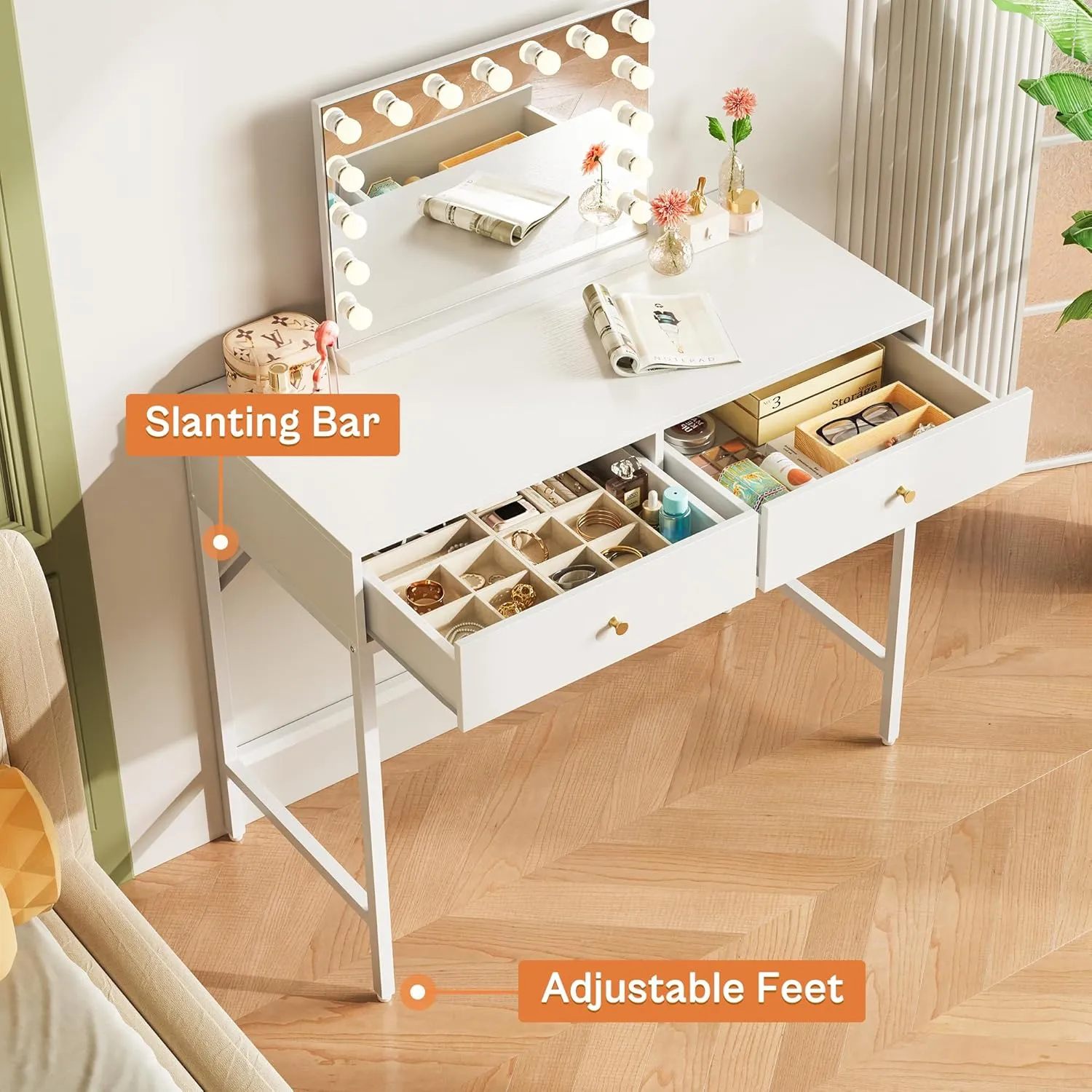 SUPERJARE Vanity Desk with Drawers, 31.5 inch Computer Desk, Modern Simple Home Office Desks, Makeup Dressing Table for Bedroom - White