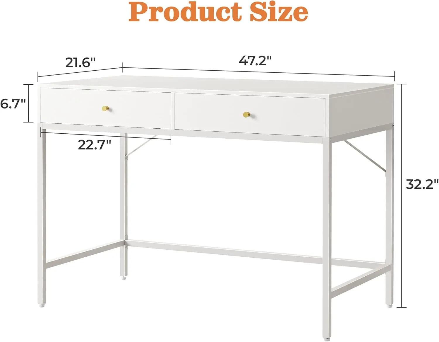 SUPERJARE Vanity Desk with Drawers, 47 inch Computer Desk, Modern Simple Home Office Desks, Makeup Dressing Table for Bedroom - White
