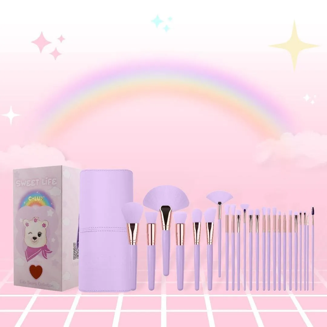 Sweet Life 24-Piece Makeup Brush Set - Pastel Lavender Design with Soft Synthetic Bristles, Complete Face and Eye Brush Kit with Travel-Friendly Case - Ideal for Beginners, Professionals & Gift Giving