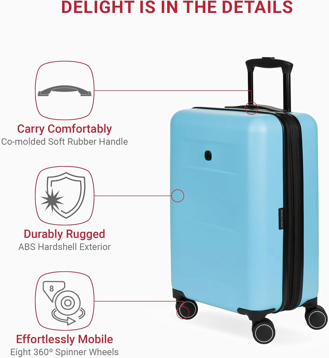 SwissGear 8020 Eclipse Hardside Expandable Luggage with Spinner Wheels, Powder Blue, Carry-On 18-Inch