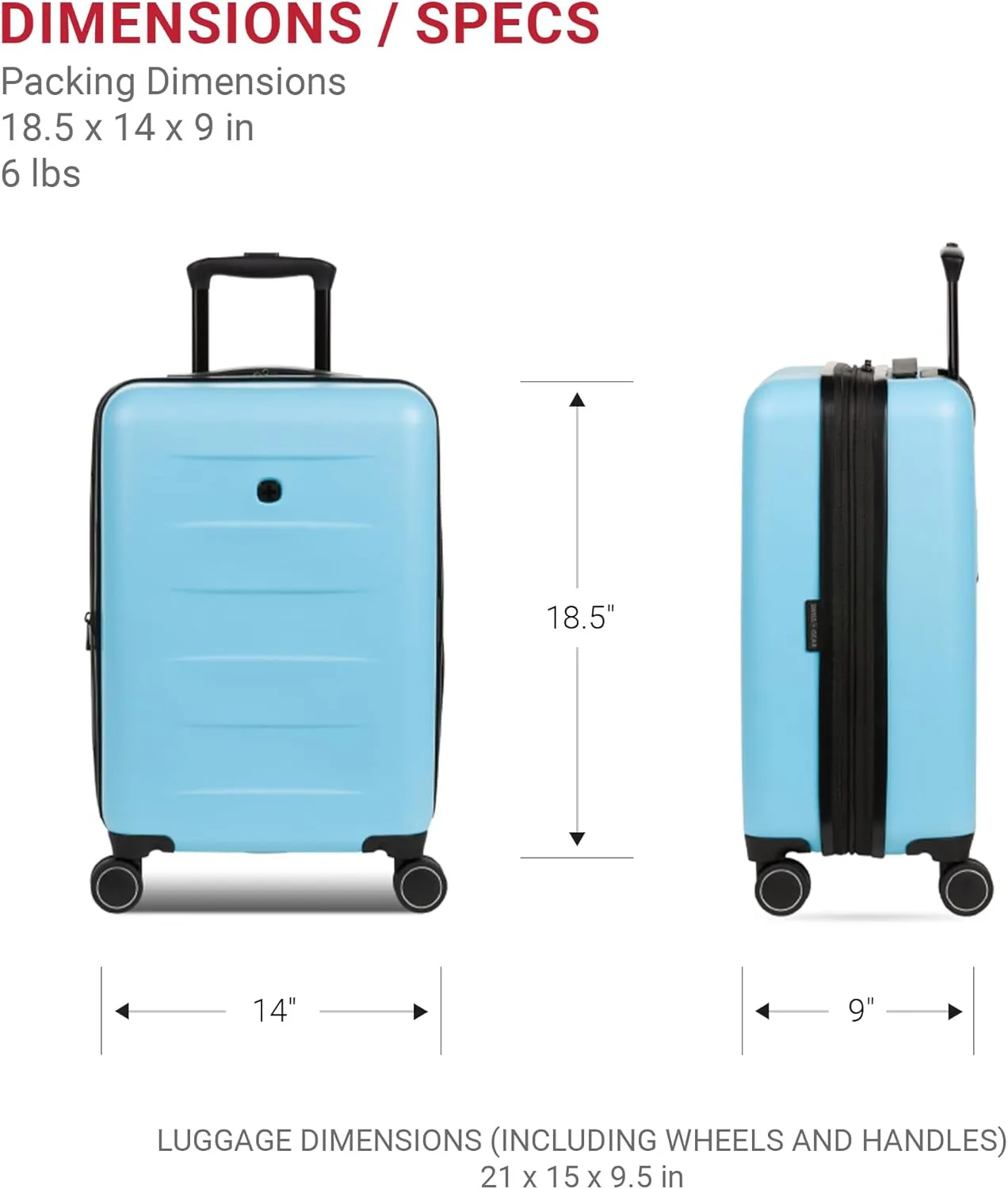 SwissGear 8020 Eclipse Hardside Expandable Luggage with Spinner Wheels, Powder Blue, Carry-On 18-Inch