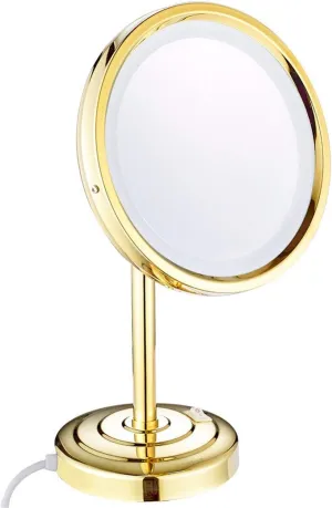 Tabletop Makeup Mirror with Light and Magnification 8 Inch Brass Led Illuminated Countertop Mirrors Standing Vanity Mirrors with Switch and Plug Chrome 7X(Gold,10X)