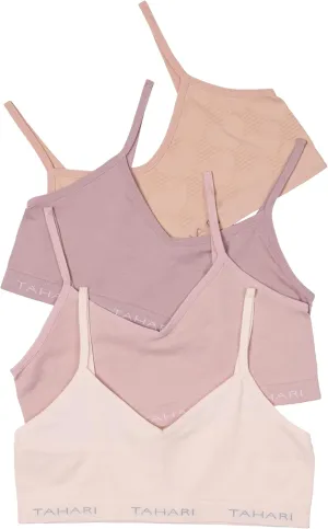 TAHARI Girls 4-Pack Seamless Bralette Set Training Bras Sports Bra Multipack for Teen and Girl