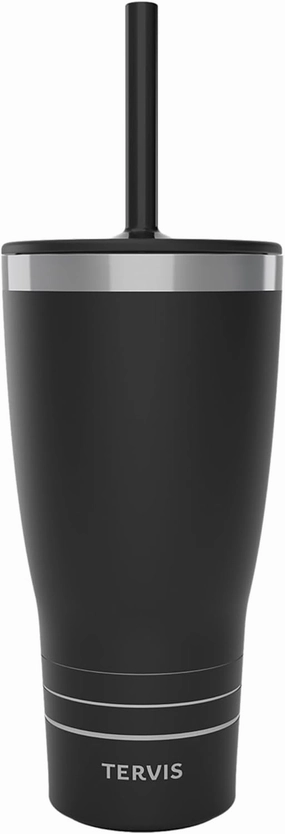 Tervis Traveler Powder Coated Stainless Steel Triple Walled Insulated Tumbler Travel Cup Keeps Drinks Cold & Hot, 30oz - with Straw Lid, Black