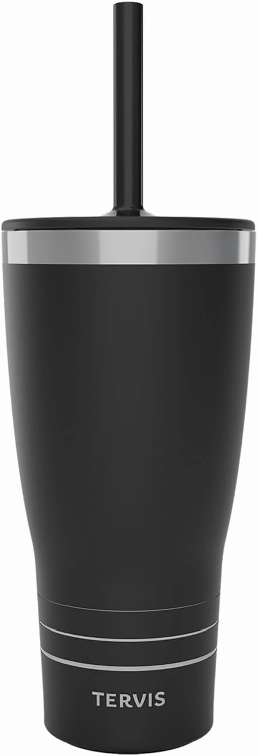 Tervis Traveler Powder Coated Stainless Steel Triple Walled Insulated Tumbler Travel Cup Keeps Drinks Cold & Hot, 30oz - with Straw Lid, Black