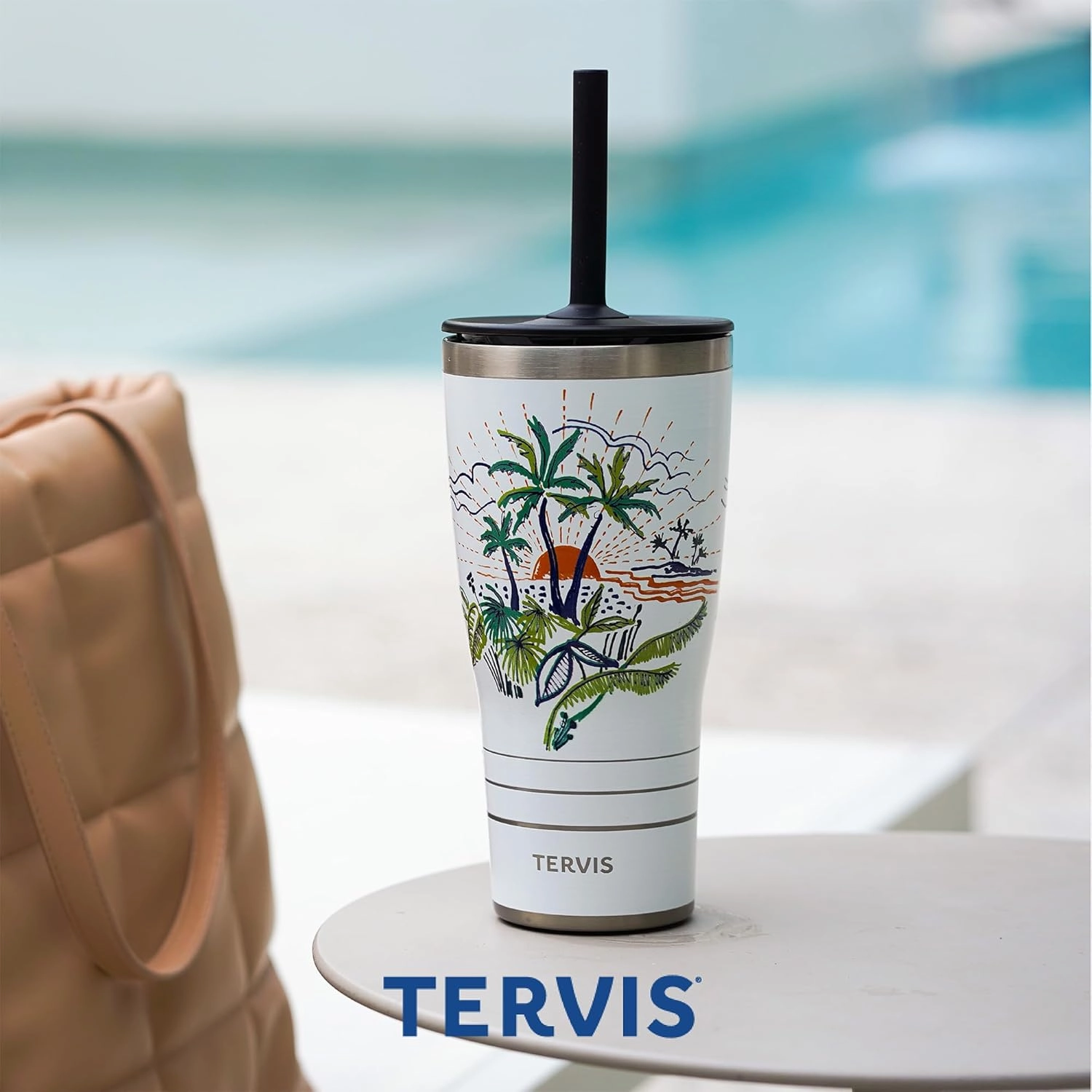 Tervis Traveler Powder Coated Stainless Steel Triple Walled Insulated Tumbler Travel Cup Keeps Drinks Cold & Hot, 30oz - with Straw Lid, Black