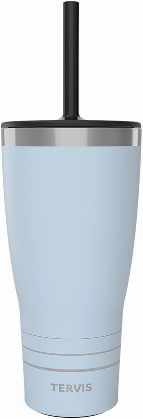Tervis Traveler Powder Coated Stainless Steel Triple Walled Insulated Tumbler Travel Cup Keeps Drinks Cold & Hot, 30oz - with Straw Lid, Blue Moon
