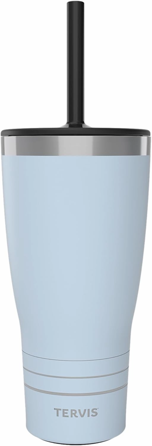 Tervis Traveler Powder Coated Stainless Steel Triple Walled Insulated Tumbler Travel Cup Keeps Drinks Cold & Hot, 30oz - with Straw Lid, Blue Moon