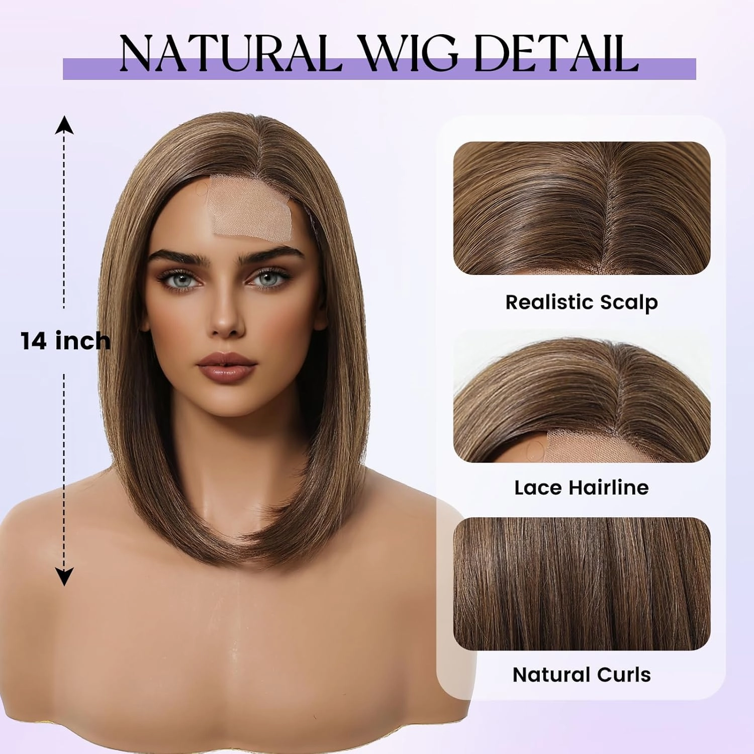 testar Brown Wig Straight Bob Wig for White Women Lace Hairline Wig Side Part Hair Wigs Heat Resistant Fiber Wigs for Girls Cosplay 14 Inch
