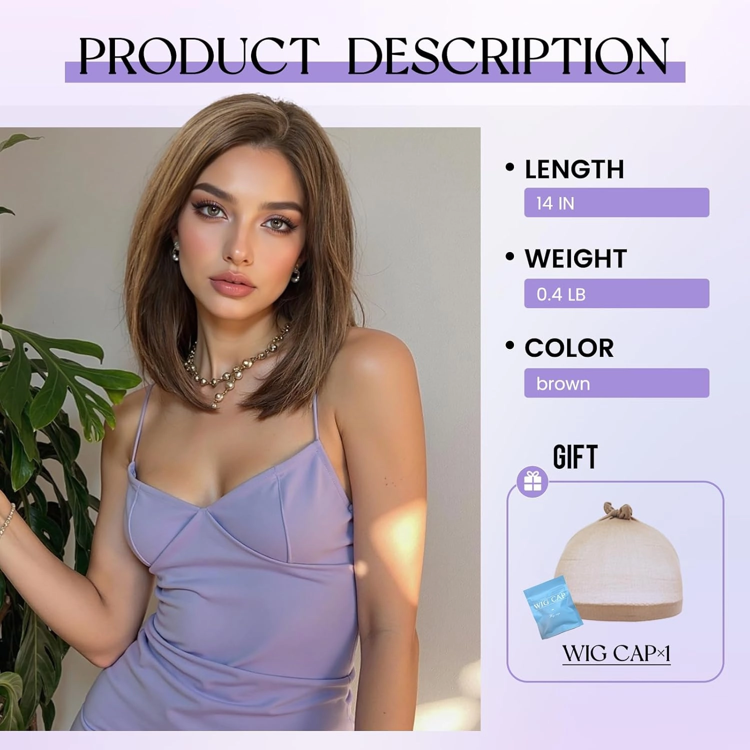 testar Brown Wig Straight Bob Wig for White Women Lace Hairline Wig Side Part Hair Wigs Heat Resistant Fiber Wigs for Girls Cosplay 14 Inch