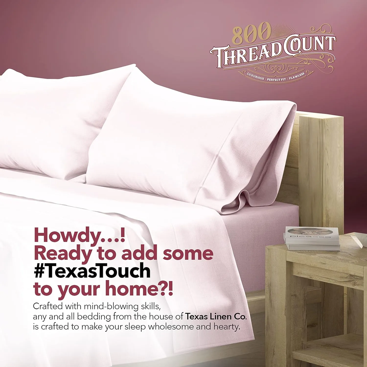 TEXAS LINEN CO. Luxury Egyptian Cotton Twin XL Sheet Set - 800 Thread Count 3 PC Blush Egyptian Cotton Sheets for Twin XL Bed, Extra Long Staple Silky Soft Cooling Sheets, 16" Deep Pocket Dorm Sheets