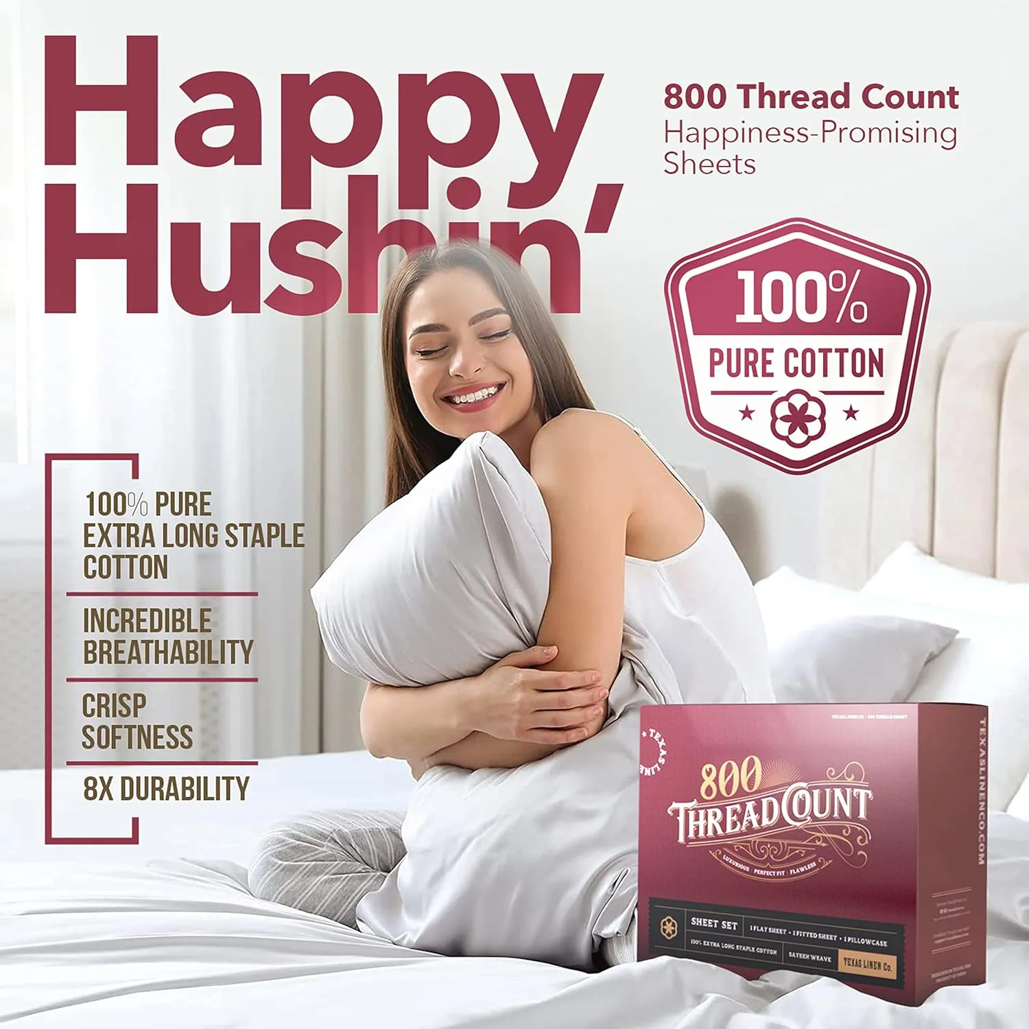 TEXAS LINEN CO. Luxury Egyptian Cotton Twin XL Sheet Set - 800 Thread Count 3 PC Blush Egyptian Cotton Sheets for Twin XL Bed, Extra Long Staple Silky Soft Cooling Sheets, 16" Deep Pocket Dorm Sheets