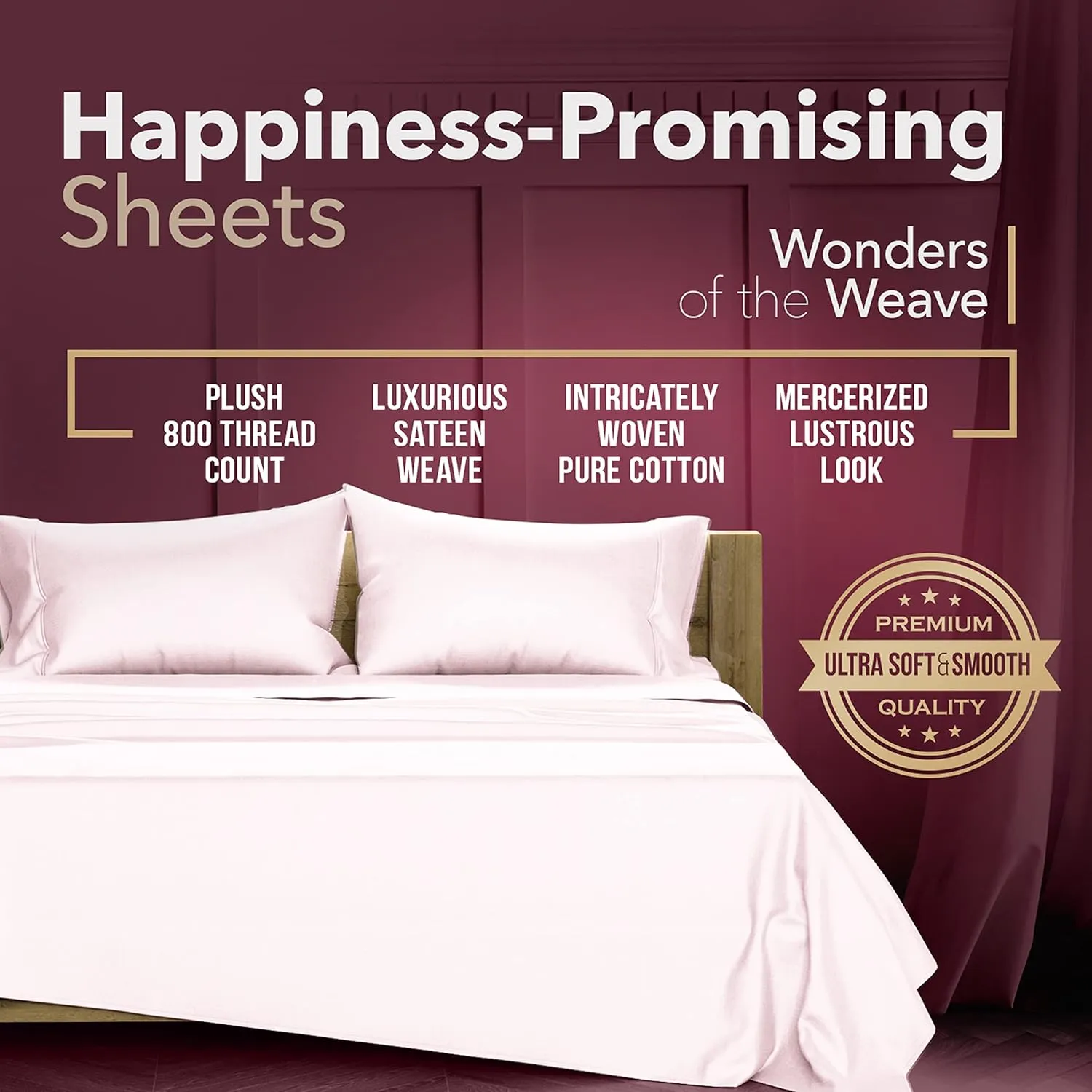 TEXAS LINEN CO. Luxury Egyptian Cotton Twin XL Sheet Set - 800 Thread Count 3 PC Blush Egyptian Cotton Sheets for Twin XL Bed, Extra Long Staple Silky Soft Cooling Sheets, 16" Deep Pocket Dorm Sheets
