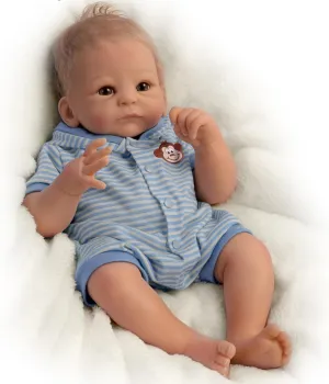 The Ashton-Drake Galleries Benjamin Reborn Baby Doll, 17 inches, Handcrafted RealTouch Vinyl, Blonde Hair, Brown Eyes, Lifelike Boy Doll