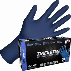 Thickster Powder-Free Exam Grade Latex Disposable Gloves. Size Large. Blue, 14 mil Thickness, 12" Length. Fully Textured for Superior Grip. Single Use. Pack of 50. (6603-20)