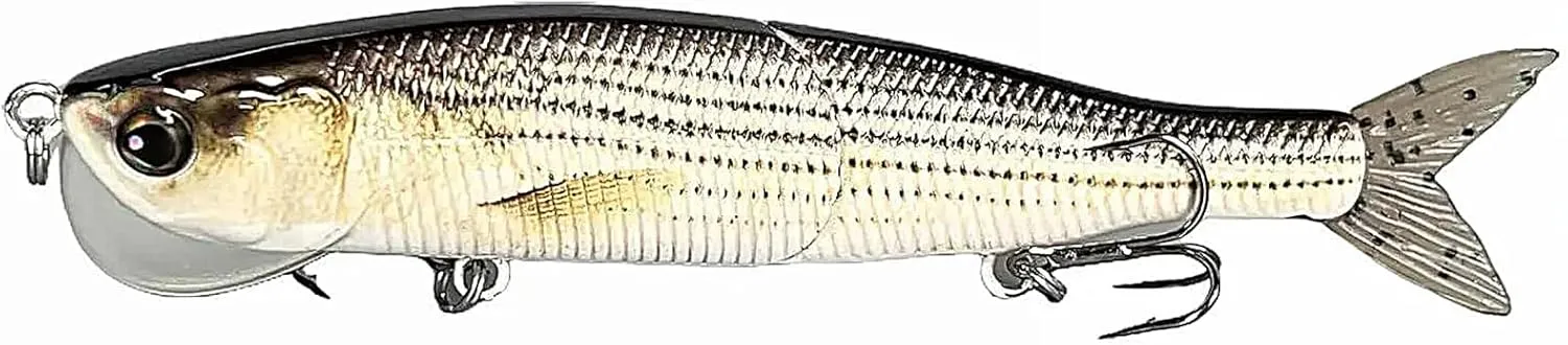 Topwater Swimbaits Hard Plastic Fishing Glide Bait Fitted with A Thin Ellipse Tongue and Soft PVC Tail, 5.63in/1.45oz Slow Sinking Metal Jointed Connection Freshwater Saltwater