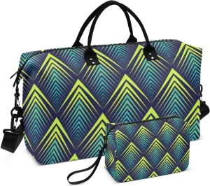 Travel Bag Set Jagged Edge Pattern Quilted Gym Duffel Bag Overnight Weekender Bags