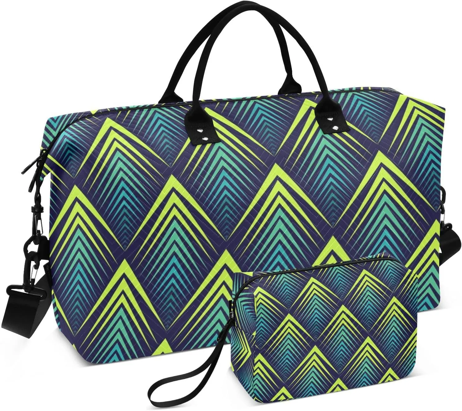 Travel Bag Set Jagged Edge Pattern Quilted Gym Duffel Bag Overnight Weekender Bags