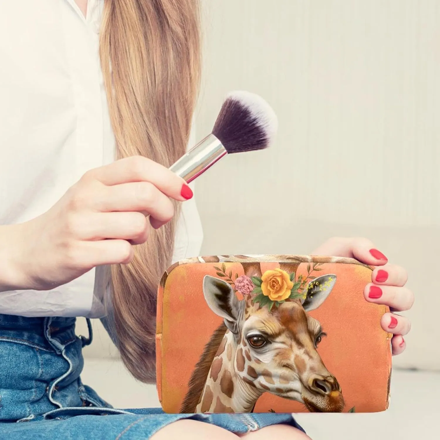 Travel Makeup Bag Giraffe Flower Cosmetic Bag Toiletry Bag Portable Pouch For Women 7.3x3x5.1in