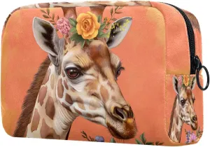 Travel Makeup Bag Giraffe Flower Cosmetic Bag Toiletry Bag Portable Pouch For Women 7.3x3x5.1in