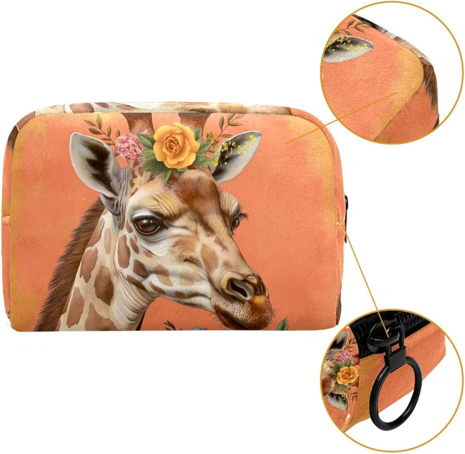 Travel Makeup Bag Giraffe Flower Cosmetic Bag Toiletry Bag Portable Pouch For Women 7.3x3x5.1in