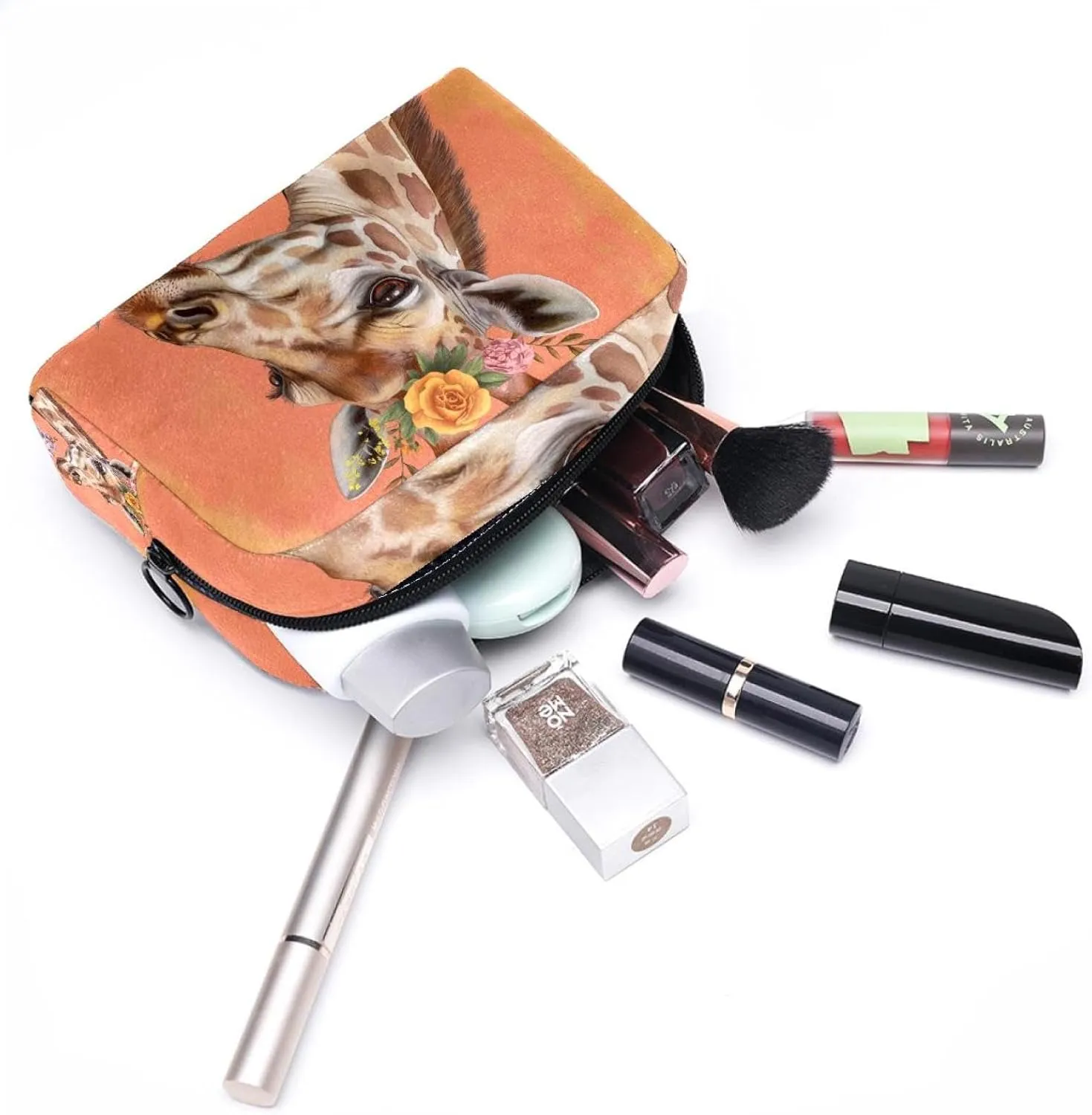 Travel Makeup Bag Giraffe Flower Cosmetic Bag Toiletry Bag Portable Pouch For Women 7.3x3x5.1in