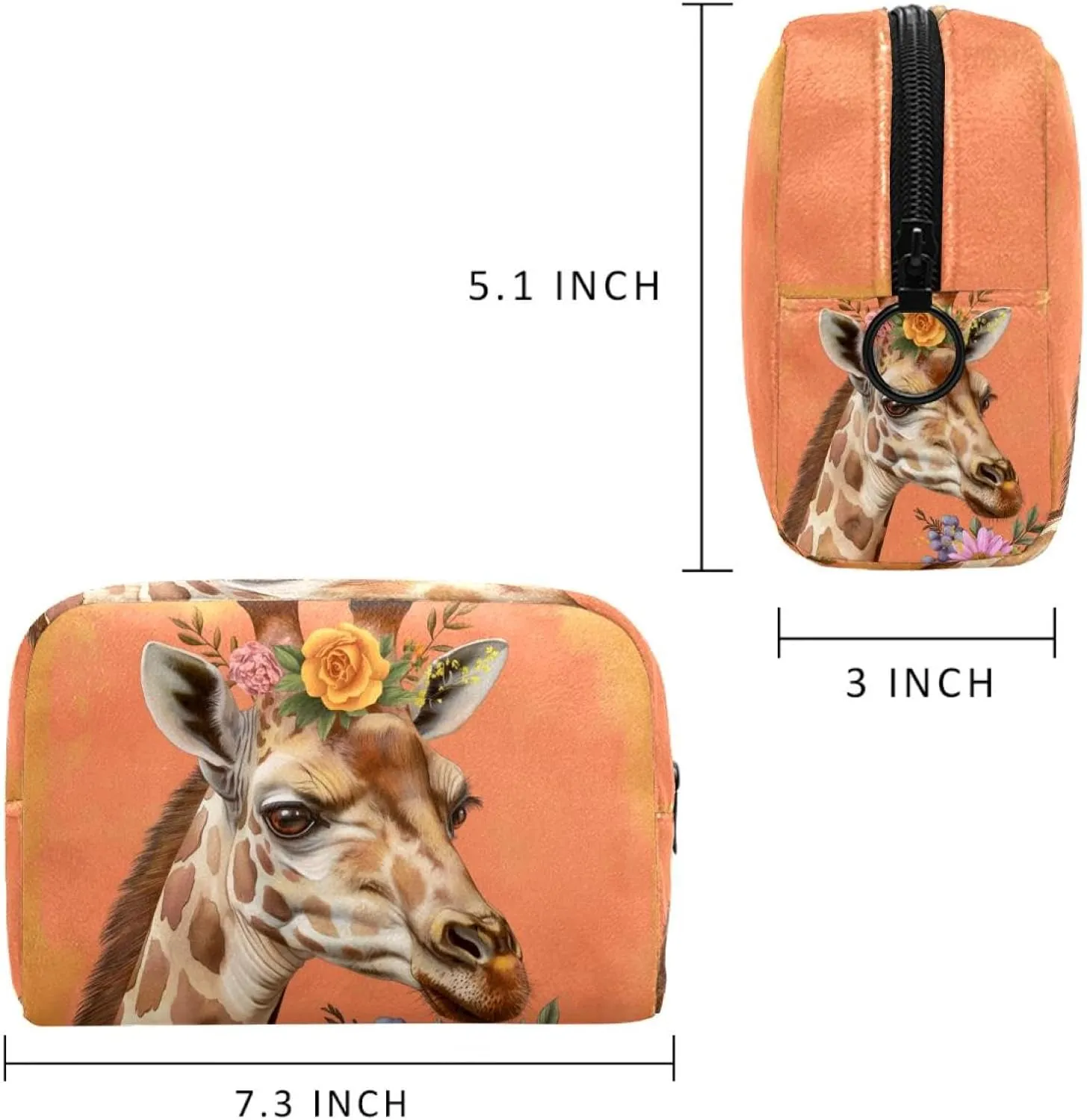 Travel Makeup Bag Giraffe Flower Cosmetic Bag Toiletry Bag Portable Pouch For Women 7.3x3x5.1in