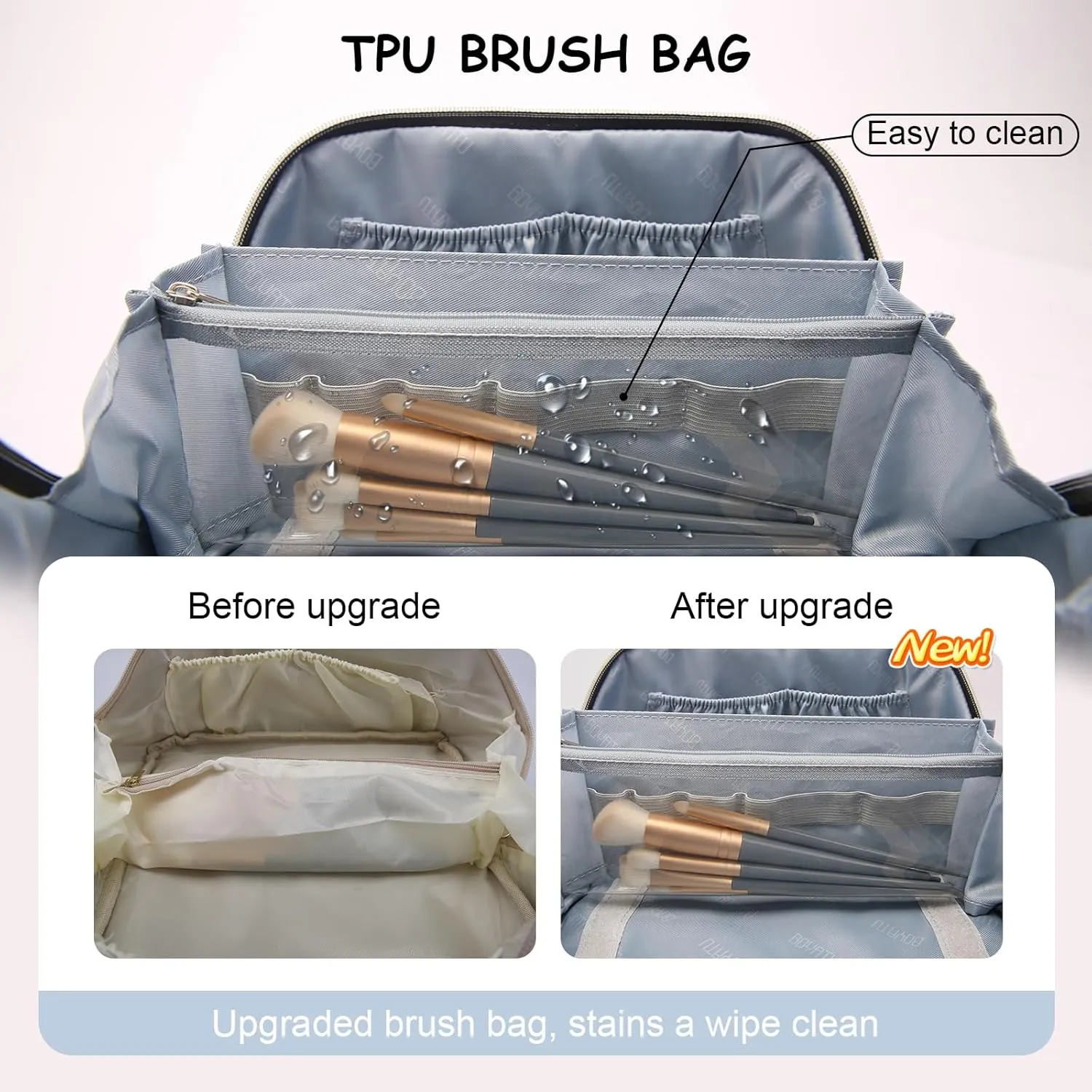 Travel Makeup Bags for Women Cosmetic Bag: Puffy Make up Bags Set of 3 - Vegan Leather Makeup Organizer - Waterproof Large Toiletry Bag with Compartments - Travel Essentials (04 Blue)