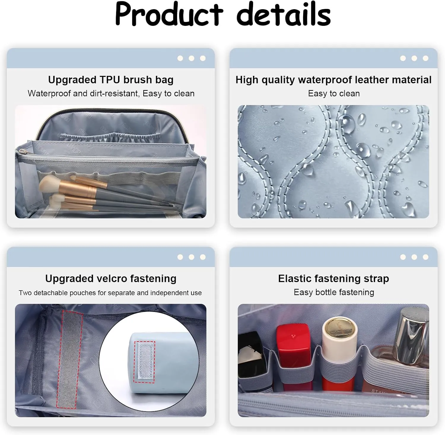 Travel Makeup Bags for Women Cosmetic Bag: Puffy Make up Bags Set of 3 - Vegan Leather Makeup Organizer - Waterproof Large Toiletry Bag with Compartments - Travel Essentials (04 Blue)