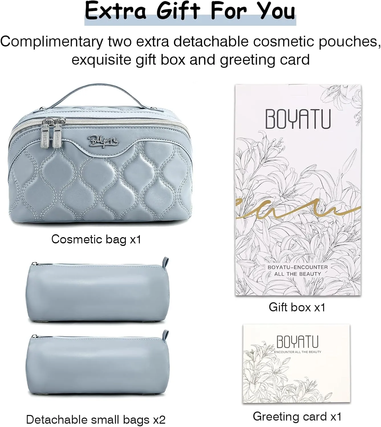 Travel Makeup Bags for Women Cosmetic Bag: Puffy Make up Bags Set of 3 - Vegan Leather Makeup Organizer - Waterproof Large Toiletry Bag with Compartments - Travel Essentials (04 Blue)