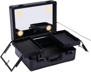 Travel Makeup Case with Led Lighted Mirror Portable Makeup Train Case Large Makeup Organizer with Adjustable Dividers Makeup Box for Makeup Artist Makeup Tools (Black)