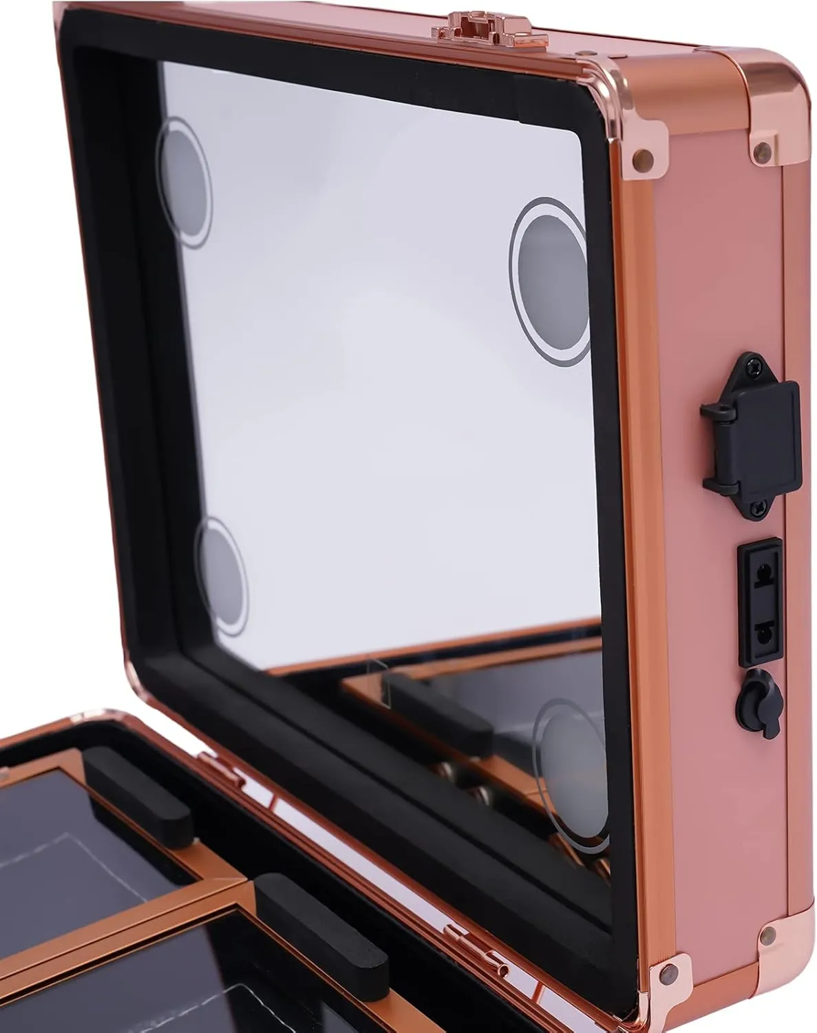Travel Makeup Case with Led Lighted Mirror Portable Makeup Train Case Large Makeup Organizer with Adjustable Dividers Makeup Box for Makeup Artist Makeup Tools (Rose Gold)