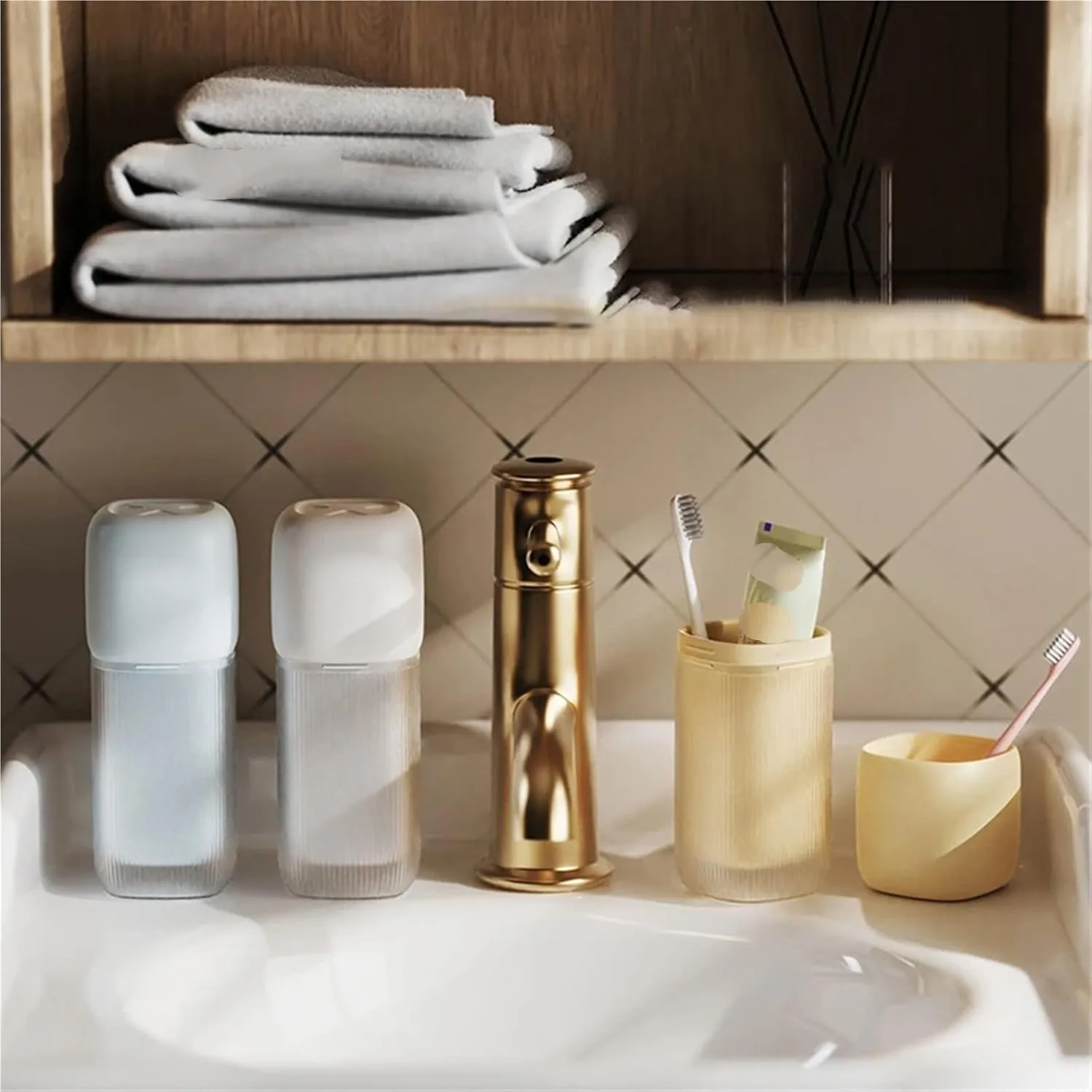 Travel toothbrush cups 1/3 Piece Travel Mouthwash Cup Dental Bridge Set Storage Box Portable Storage Face Brush Case for Travel Pack of 2(Yellow)