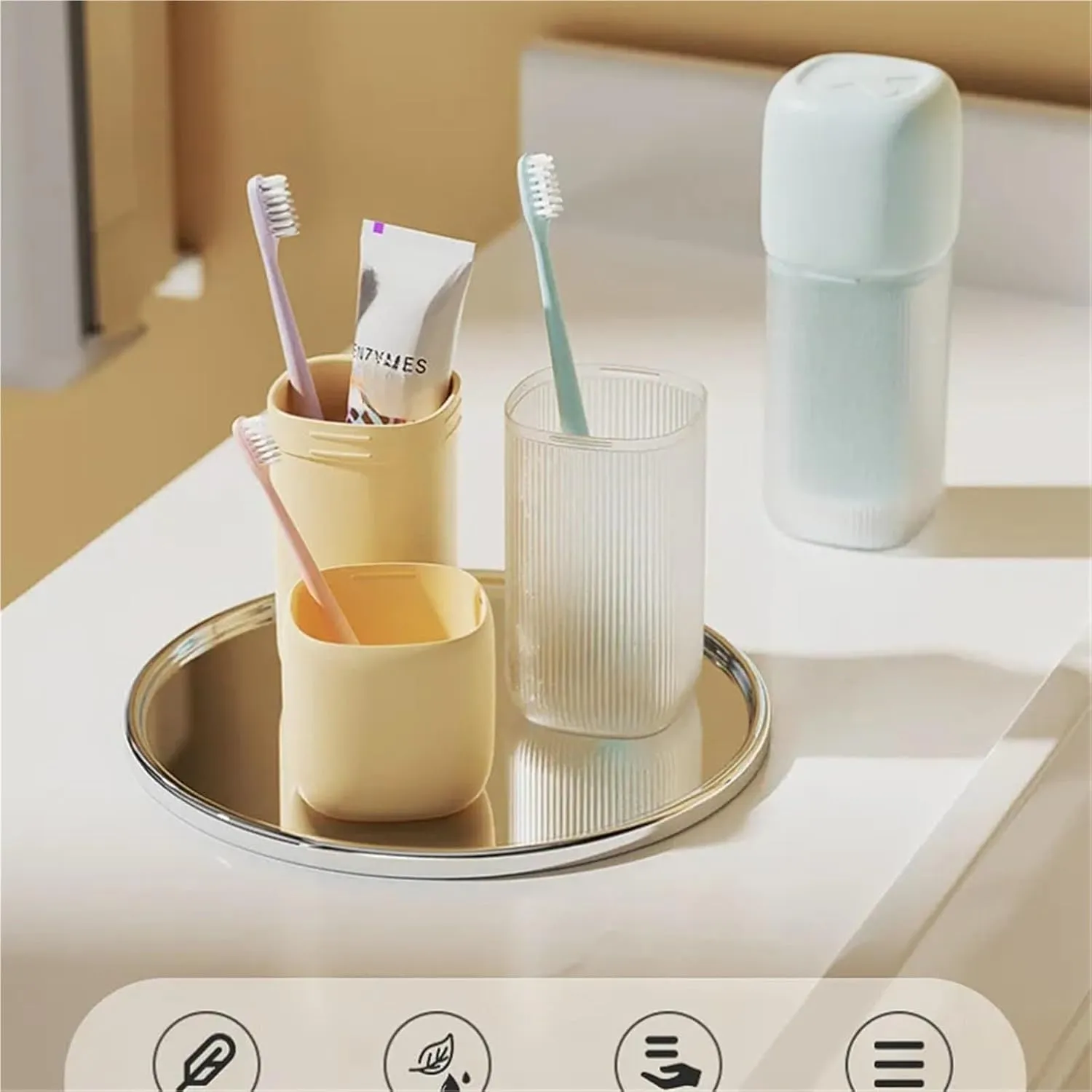 Travel toothbrush cups 1/3 Piece Travel Mouthwash Cup Dental Bridge Set Storage Box Portable Storage Face Brush Case for Travel Pack of 2(Yellow)