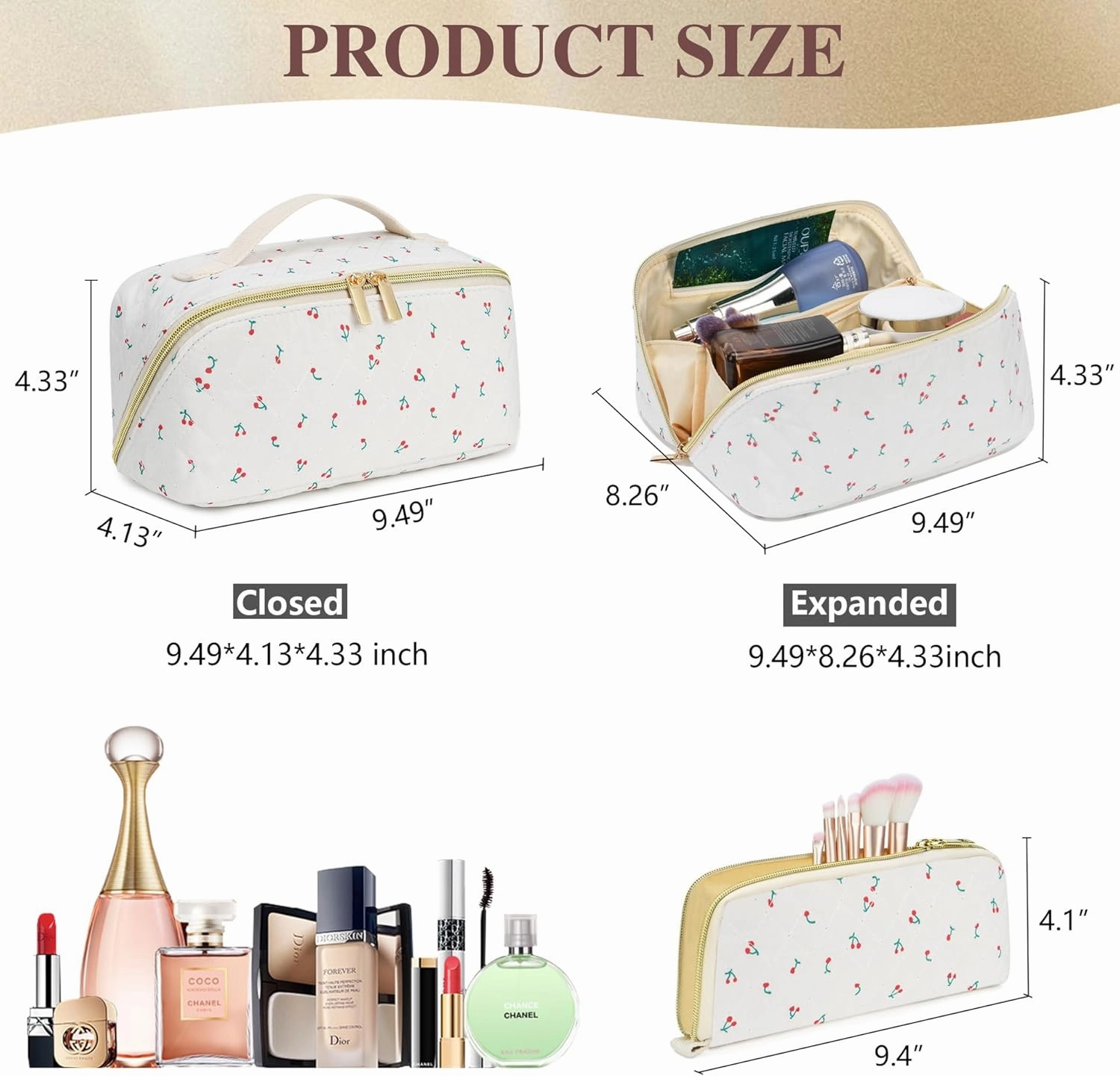 Travel Makeup Bags Cosmetic Organizer Bag 2-Set Large Capacity Make up Bag - Corduroy Toiletry Bag for Women - Wide Open Portable Pouch with Divider & Handle (Floret)
