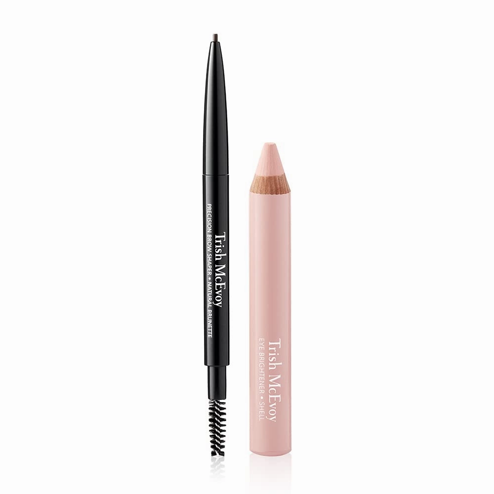 Trish McEvoy Power of Makeup® Shaper & Brightener Eye Pencil Duo, Includes Precision Brow Shaper in Natural Brunette and Eye Brightener Pencil Shell, 2 Piece Set