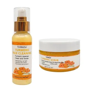 Turmeric Facial Cleanser And Face Scrub Two Piece Set for Face & Body, Turmeric Skincare Set for Women