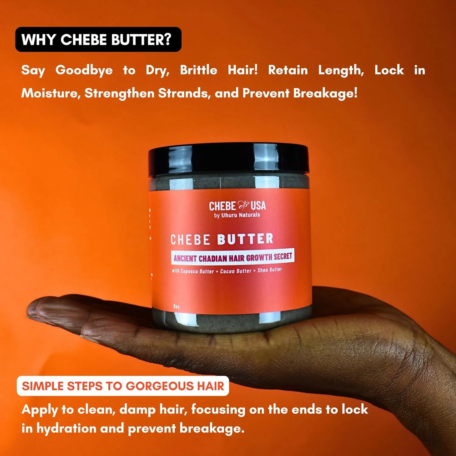 Uhuru Naturals Chebe Hair Butter – Authentic, Whipped Chebe Butter for Hair Growth, Deep Conditioning & Moisture – Protects from Dryness and Breakage – 8 oz