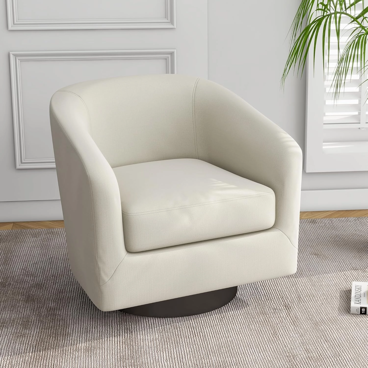 UIXE 360° Swivel Barrel Accent Chair Armchair, Modern Round Club Arm Chair Upholstered Living Room Single Sofa Seating Bedroom Side Reading Seat in Fabric for Home Office (Beige)