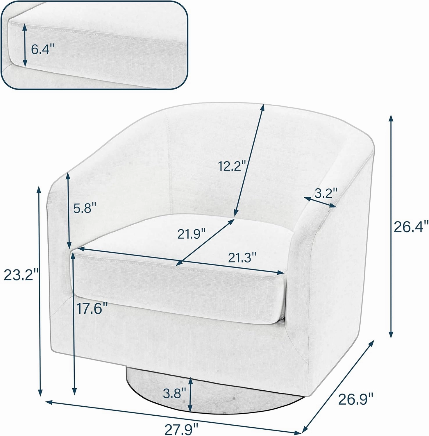 UIXE 360° Swivel Barrel Accent Chair Armchair, Modern Round Club Arm Chair Upholstered Living Room Single Sofa Seating Bedroom Side Reading Seat in Fabric for Home Office (Beige)