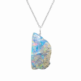 Ultra Fire Polished Raw Ethiopian Opal Stone Handmade Dainty Pendant Necklace For Women, Healing Chakra, Birthstone Jewelry, Rhodium Plated 925 Sterling Silver Chain 18 inch, Birthday Gift