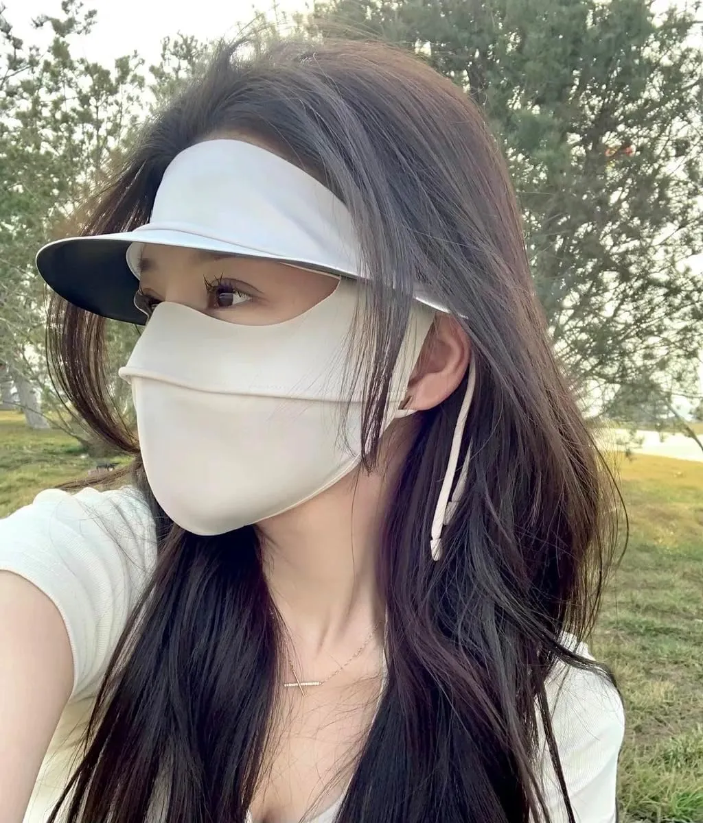 UV Face Cover UPF 50  Women's Ice Silk Summer Breathable Full Face Sun Mask Outdoor Eye Protection Sunscreen Balaclava Hat