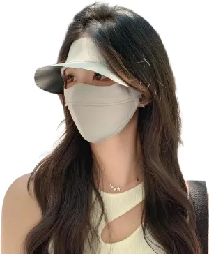 UV Face Cover UPF 50  Women's Ice Silk Summer Breathable Full Face Sun Mask Outdoor Eye Protection Sunscreen Balaclava Hat