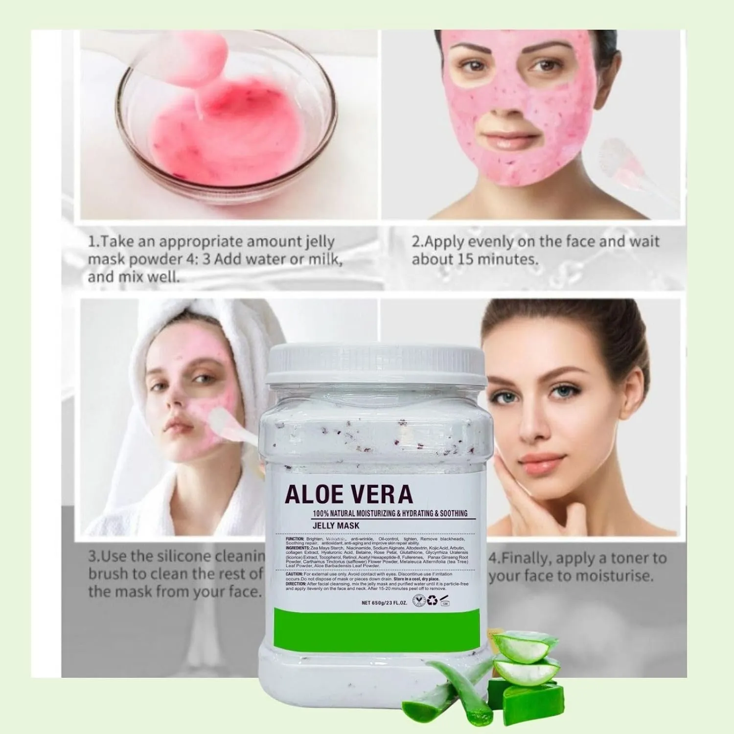 Vajacial Hydro Jelly Mask Powder for Face, Collagen Face Mask for Women, Jelly Facial Mask for Teens and Women (Aloe Vera)
