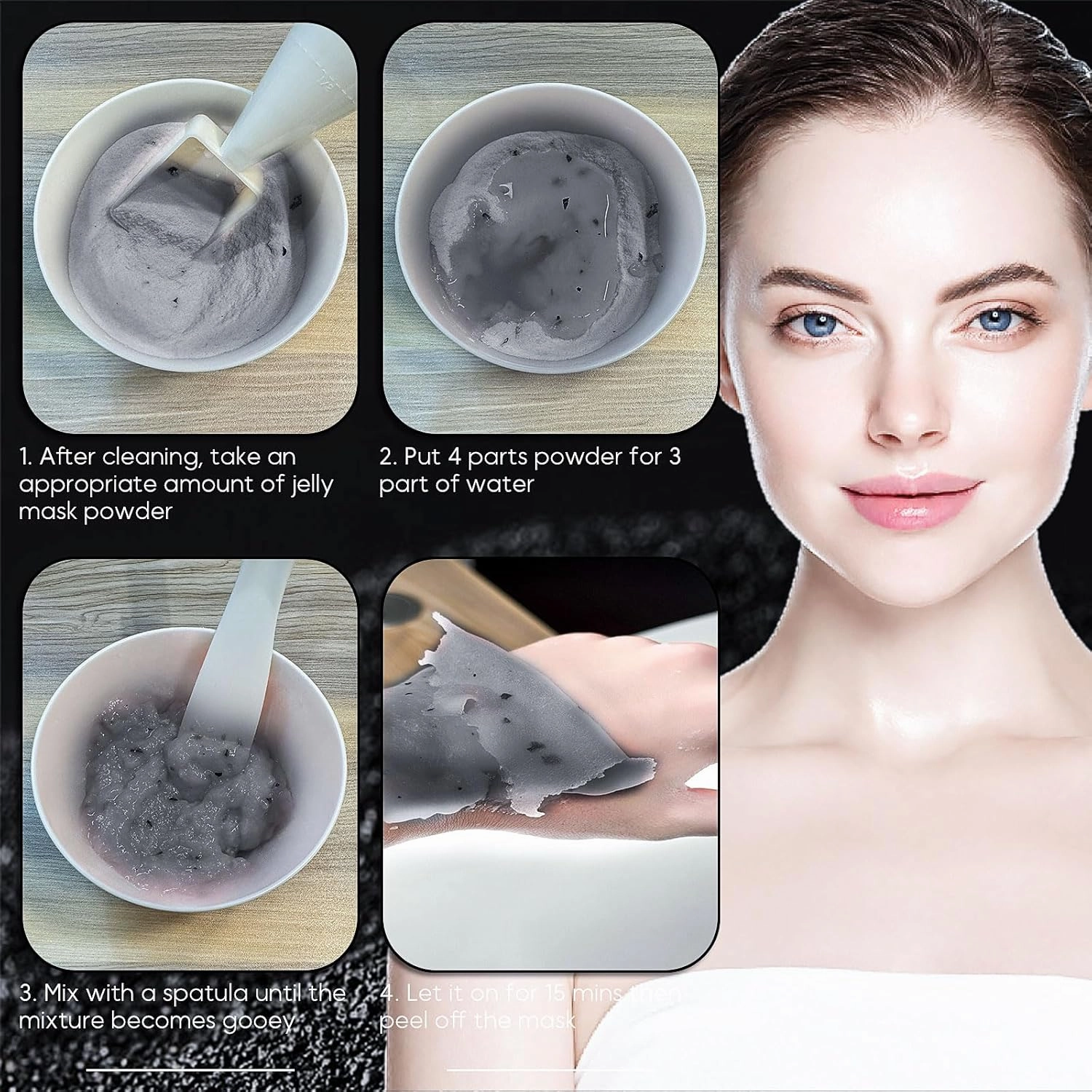 Vajacial Hydro Jelly Mask Powder for Face, Jelly Mask for Facials Professional, Jelly Facial Mask for Teens and Women. Jelly face mask. (Bamboo Charcoal)
