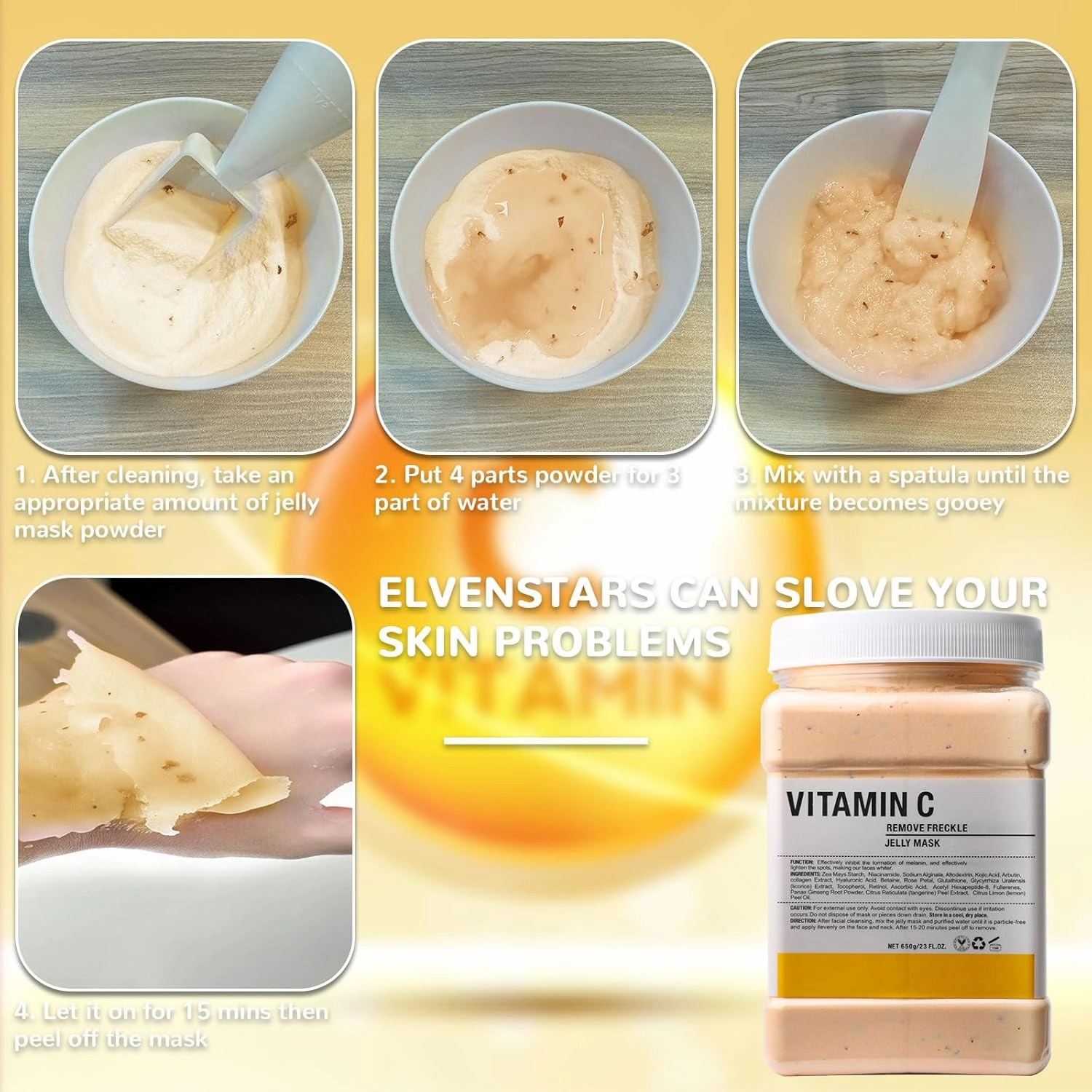 Vajacial Hydro Jelly Mask Powder for Face, Jelly Mask for Facials Professional, Jelly Facial Mask for Teens and Women. Jelly face mask. (Vitamin C.1)